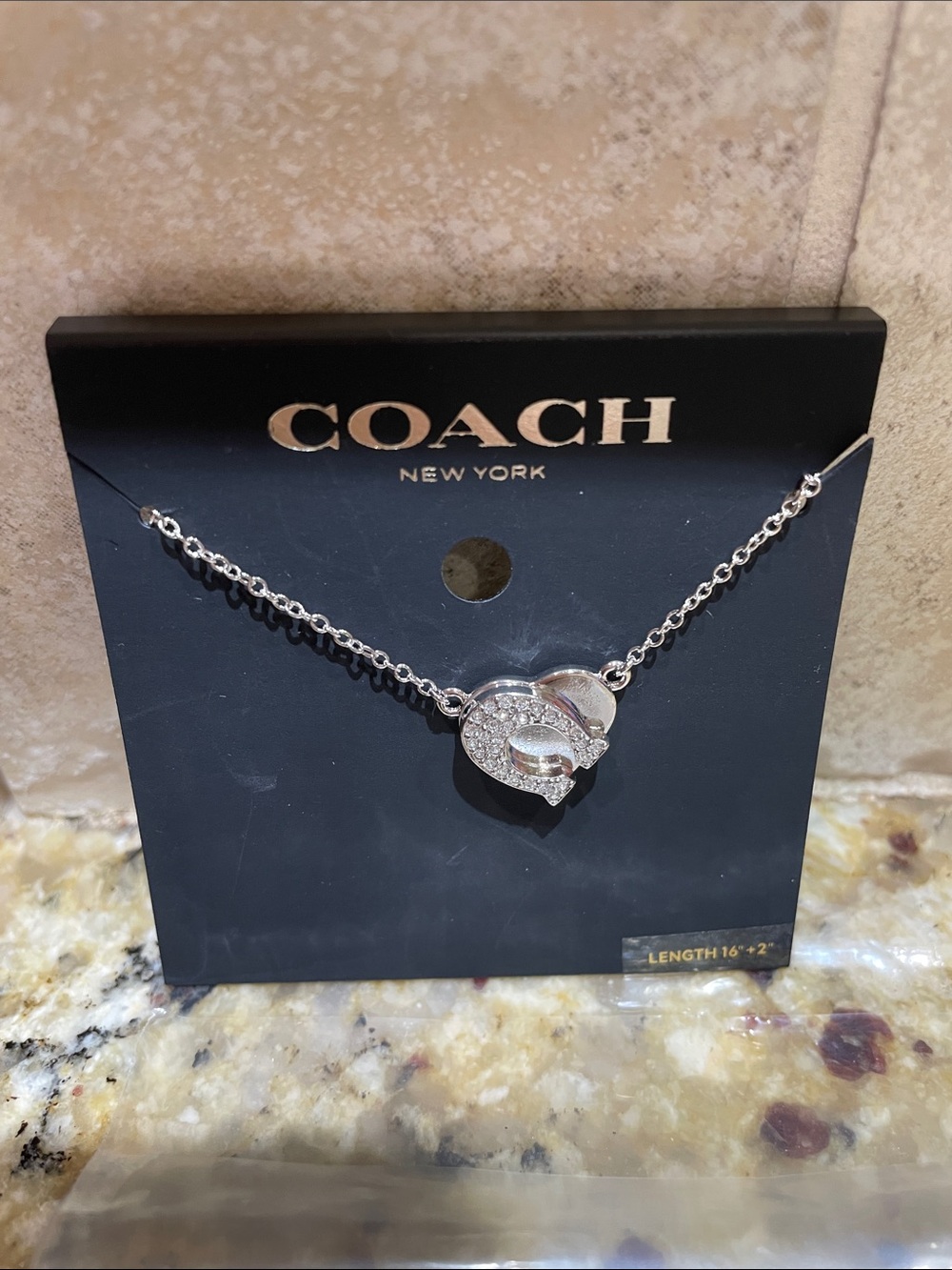COACH Silver-Tone Heart Necklace with Crystals